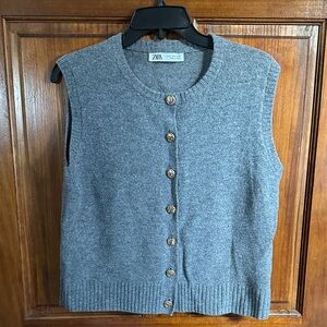 Zara Heather Gray Button-Up Sweater Vest